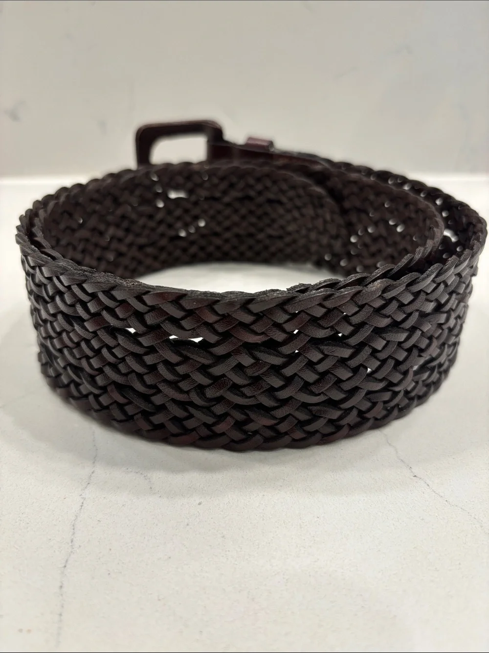 Liz Claiborne Woven Leather Belt - Brown with Brass Buckle